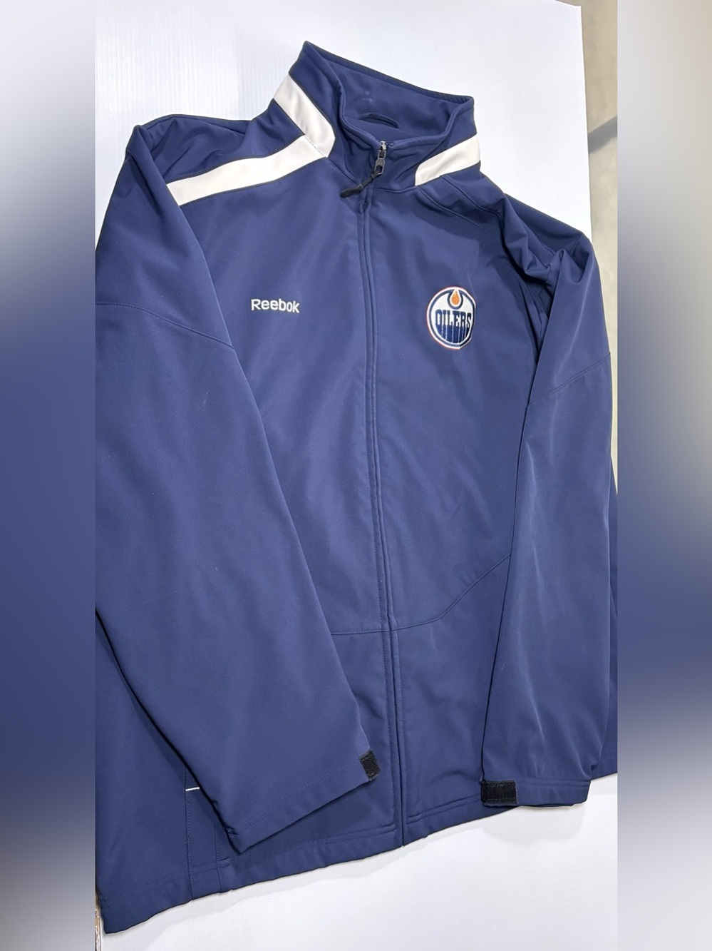 Reebok NHL Navy and White Edmonton Oilers Lightweight Zip Jacket